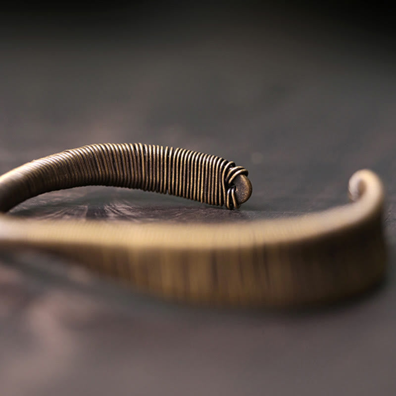Buddha Stones Simple Design Wrapped Brass Copper Luck Wealth Adjustable Cuff Bracelet