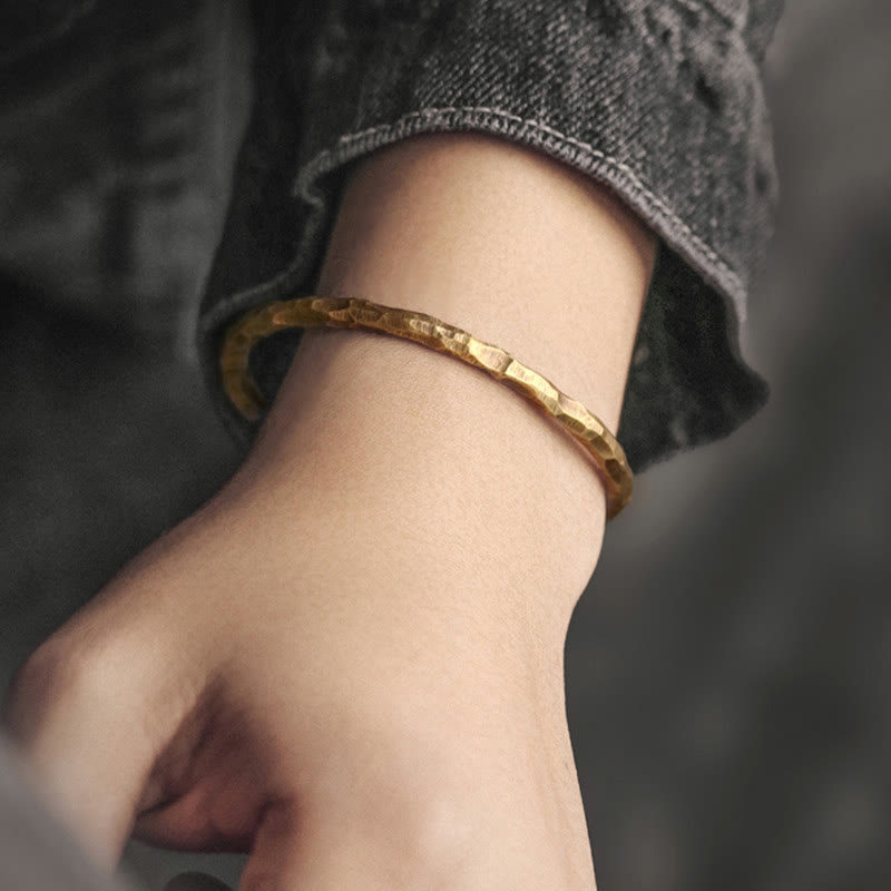 Buddha Stones Tibetan Bump Texture Copper Luck Cuff Bracelet Bangle