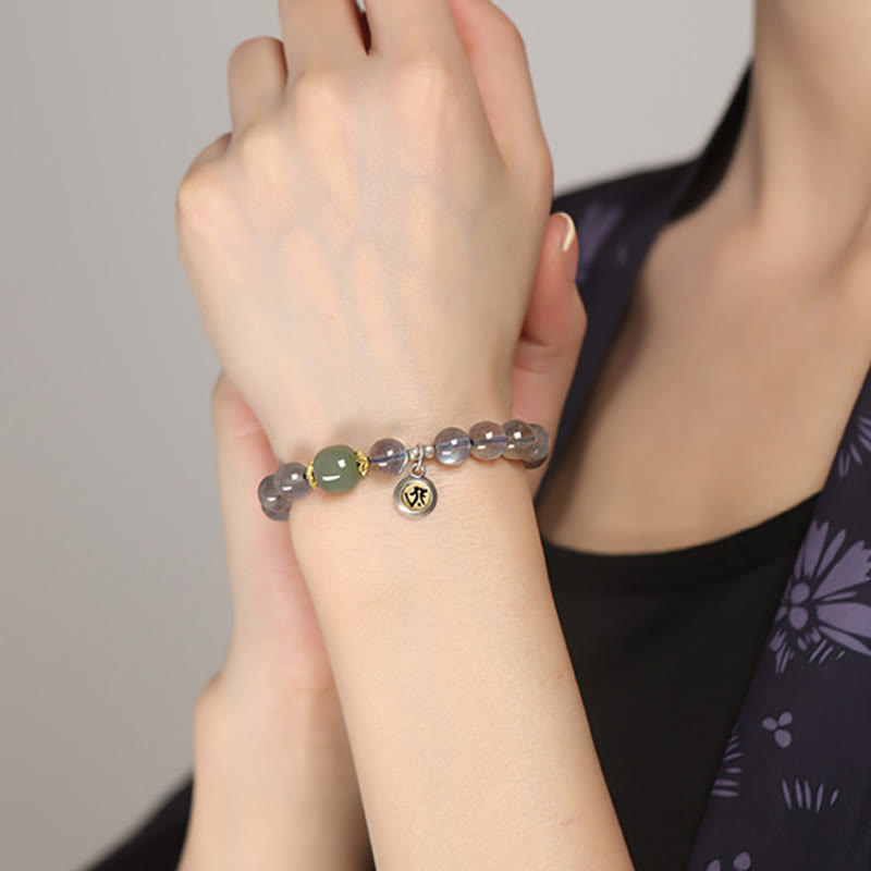 Buddha Stones Chinese Zodiac 925 Sterling Silver Natural Moonstone Hetian Jade Positive Bracelet