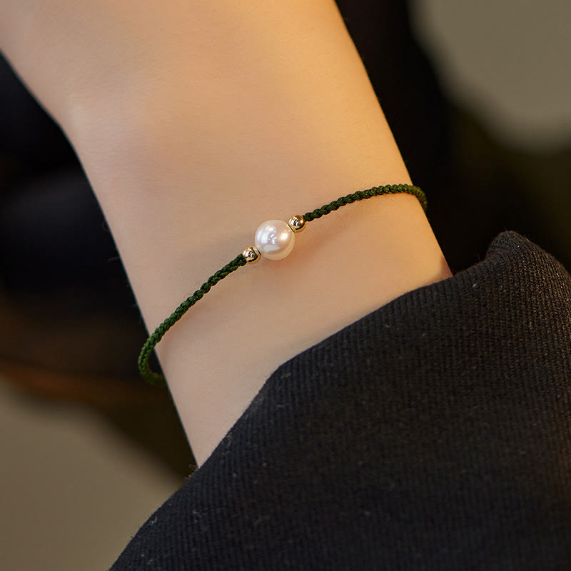 EverestArtstudios Natural Pearl Bead Luck Braid String Bracelet