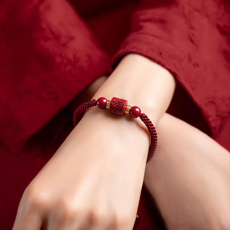 EverestArtstudios Tibet Cinnabar Om Mani Padme Hum Engraved Blessing Braided Bracelet