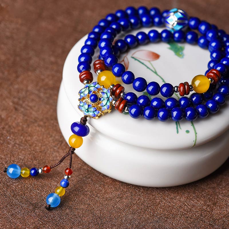 Buddha Stones Lazurite Lapis Lazuli Yellow Agate Positive Bracelet