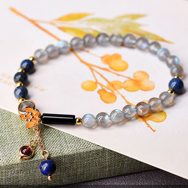 Buddha Stones Moonstone Lazurite Lapis Lazuli Calm Healing Positive Bracelet