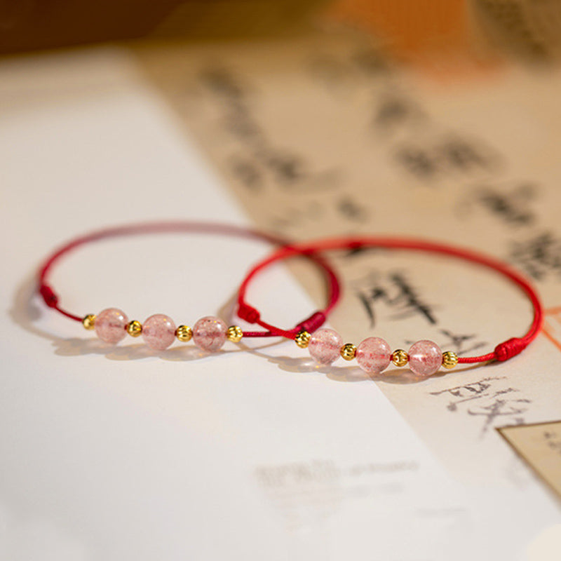EverestArtstudios Strawberry Crystal Beads Luck Red String Anklet