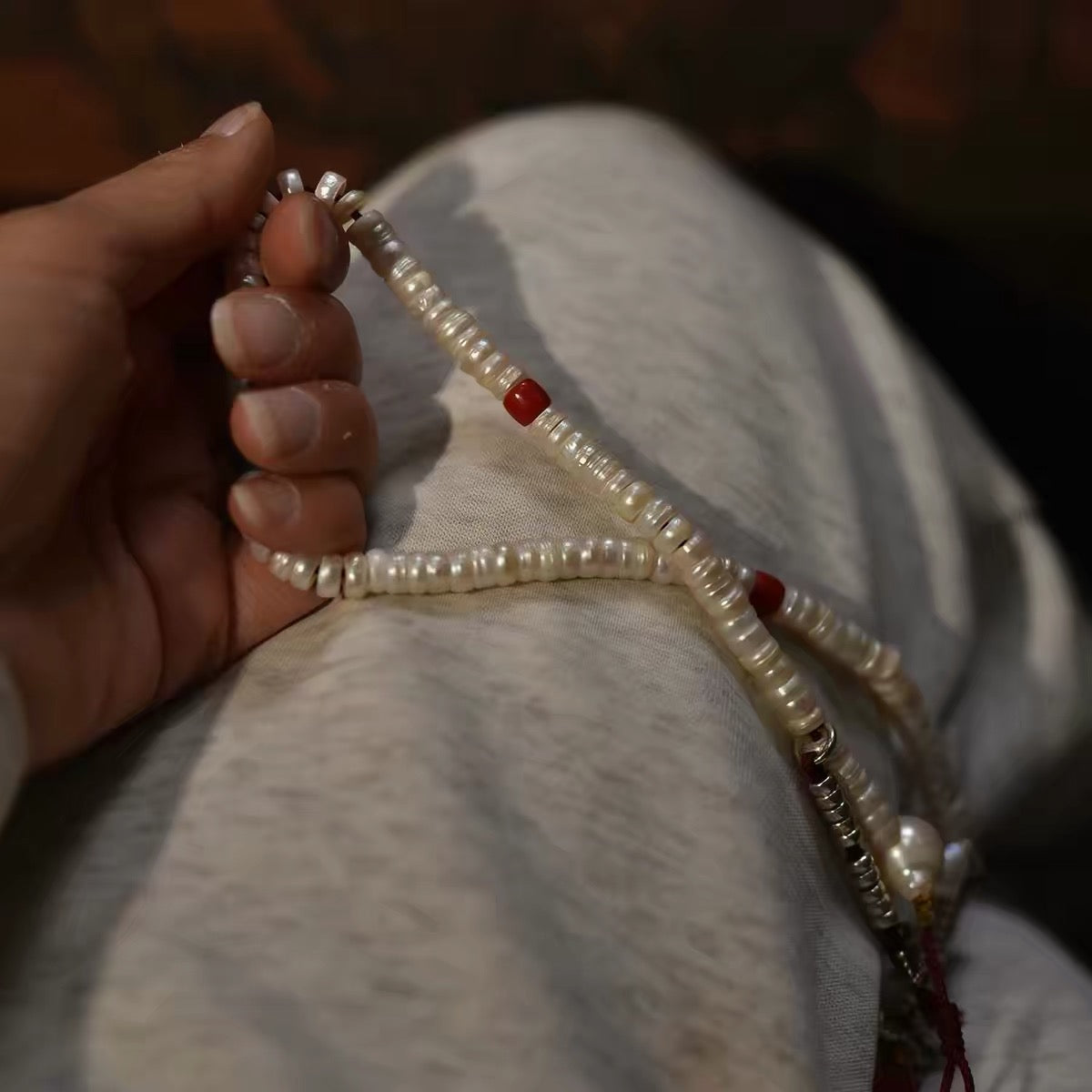 108 Freshwater Pearl Mala Bracelet – Tibetan Style Pearl Prayer Beads – Double Wrap Meditation Bracelet – Spiritual Jewelry for Women – Handheld Rosary