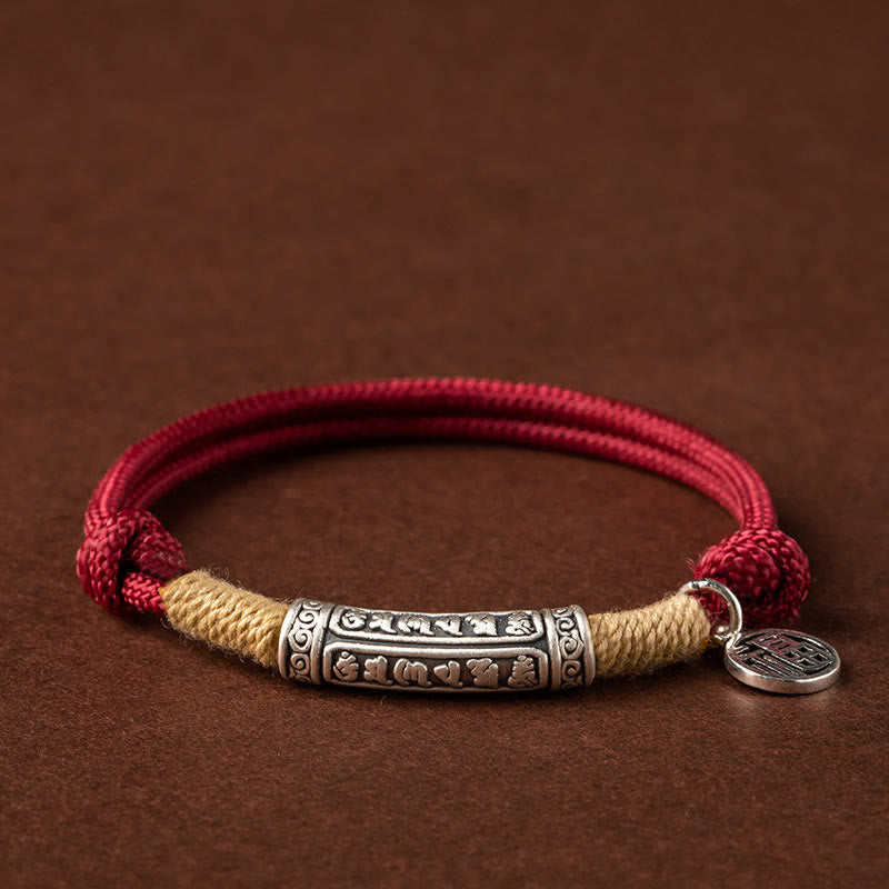 EverestArtstudios 999 Sterling Silver Tibet Handmade Om Mani Padme Hum Fu Character TopRank Character Luck Braided Bracelet