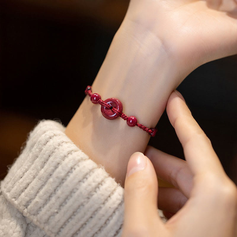 EverestArtStudios Handmade Cinnabar Peace Buckle Safe and Healthy Charm Blessing String Bracelet Anklet