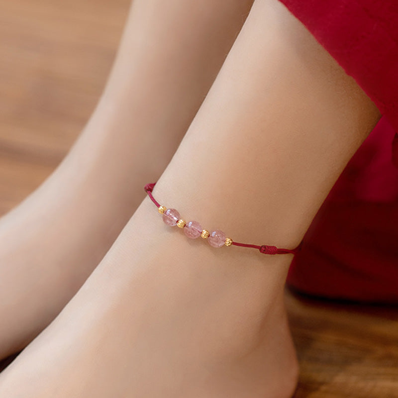 EverestArtstudios Strawberry Crystal Beads Luck Red String Anklet