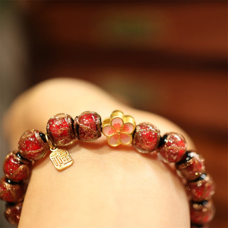 Buddha Stones Tibetan Gold Swallowing Beast Family Five God Of Wealth Thangka Fortune Bead Bracelet