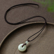 EverestArtstudios Natural Round Jade Peace Buckle Luck Prosperity Necklace Pendant