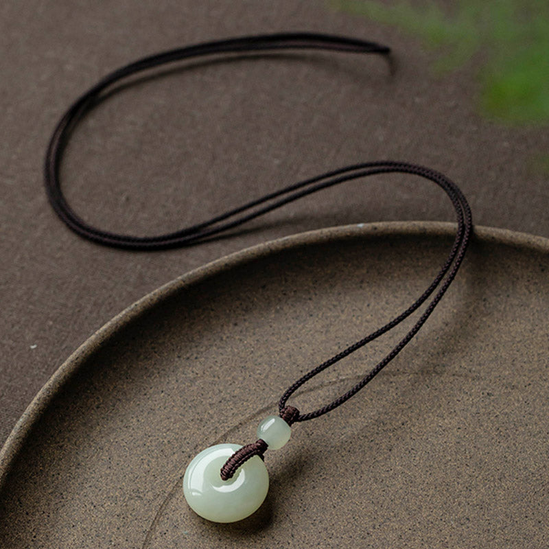 EverestArtstudios Natural Round Jade Peace Buckle Luck Prosperity Necklace Pendant