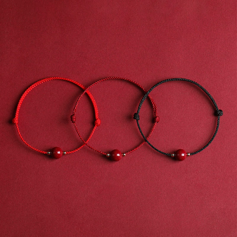 EverestArtstudios Natural Lucky Cinnabar Bead Blessing String Bracelet Anklet