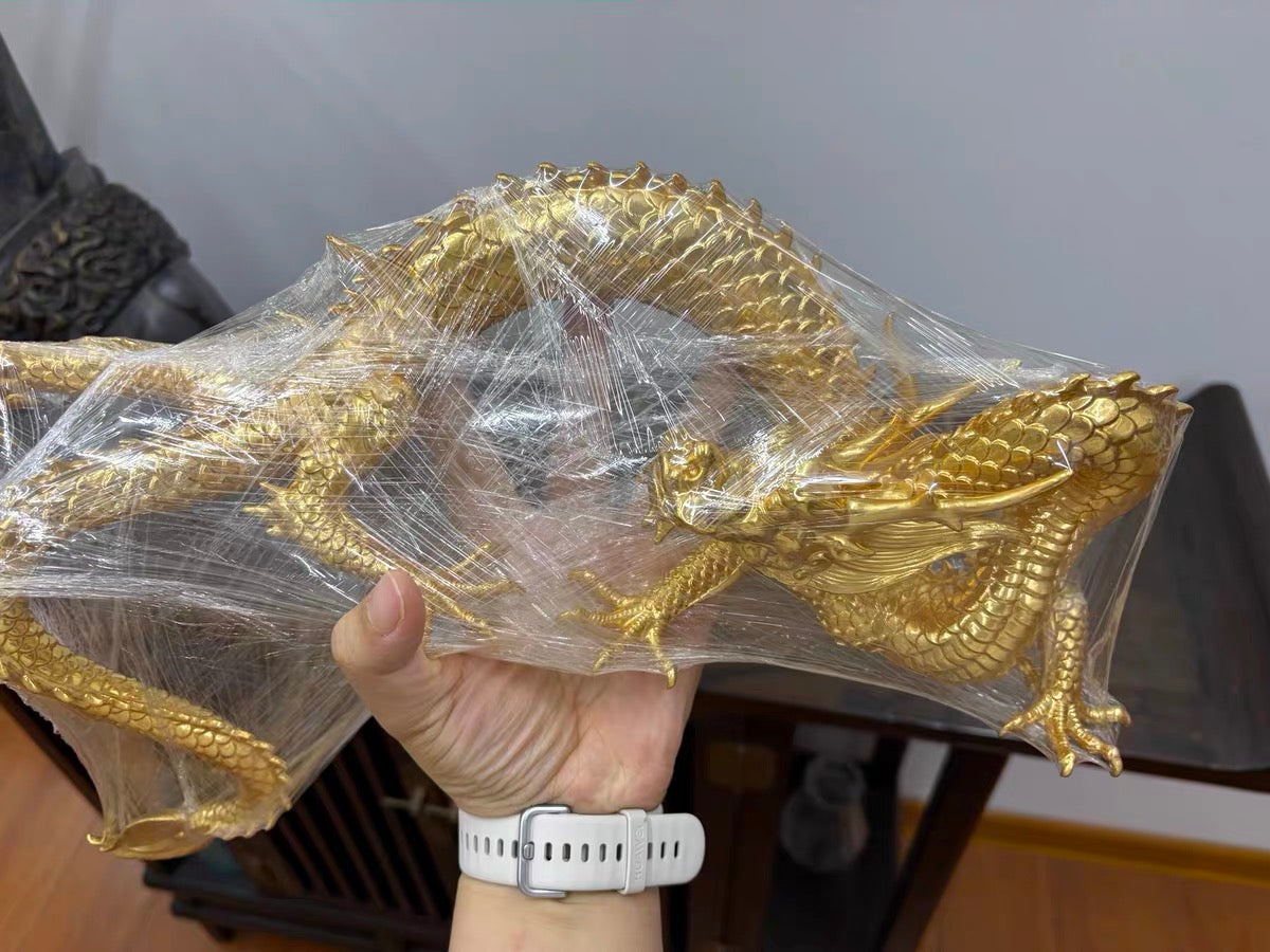 Handcrafted Golden Brass Dragon Statue: Tibetan Feng Shui Decor