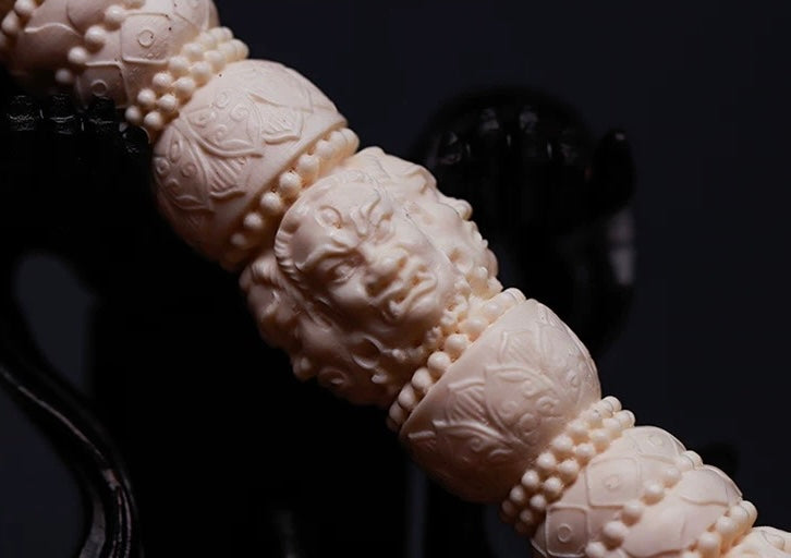 EverestArtStudios Natural Reclaimed Mammoth Tooth Vajra Dorje | Hand Carved Tibetan Buddhist Ritual Scepter | Fossil Meditation Altar Tool Gift