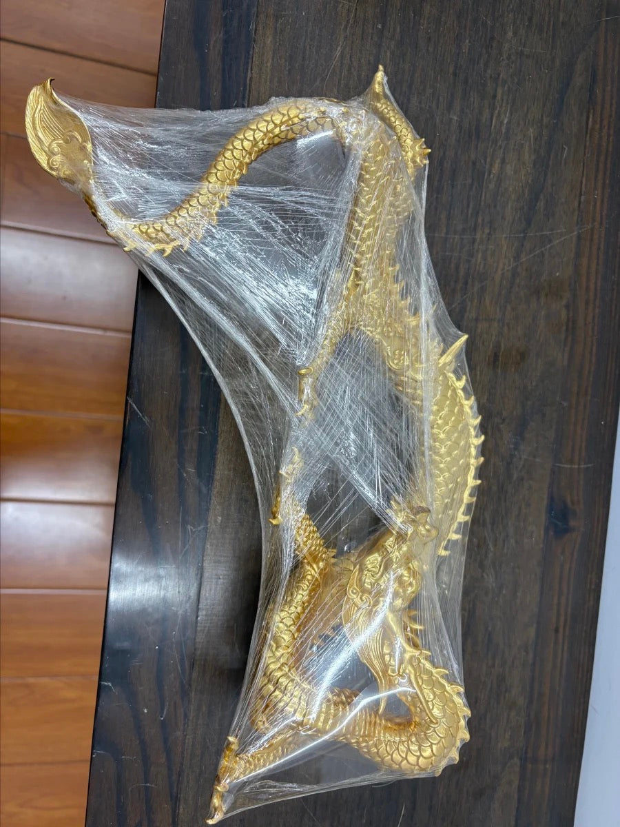 Handcrafted Golden Brass Dragon Statue: Tibetan Feng Shui Decor