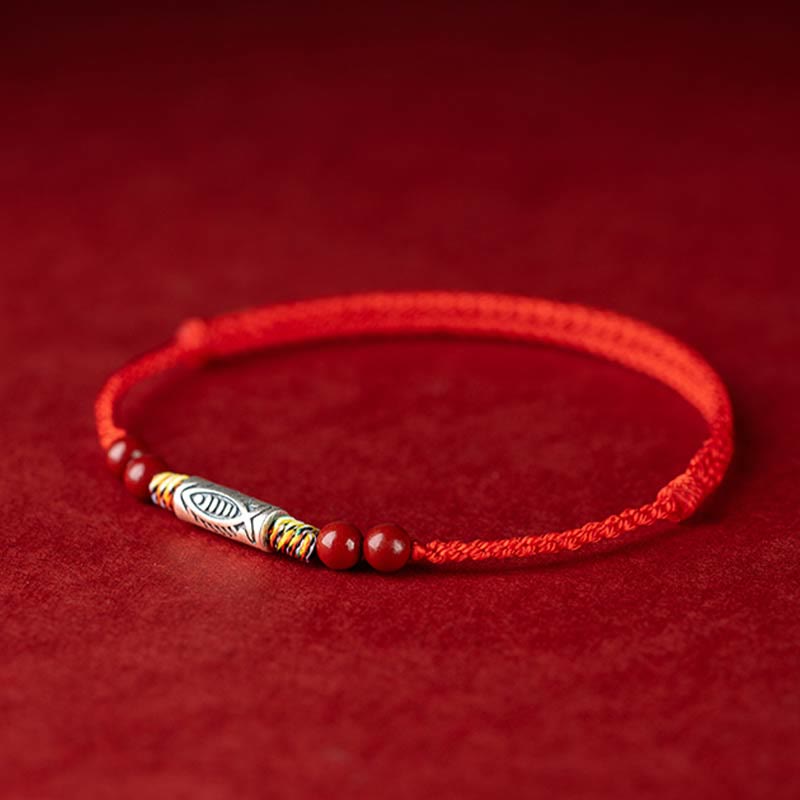 EverestArtstudios 925 Sterling Silver Koi Fish Cinnabar Bead Wealth Handcrafted Braided Bracelet Anklet