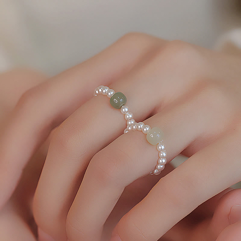 EverestArtstudios Round Jade Pearl Beads Luck Ring