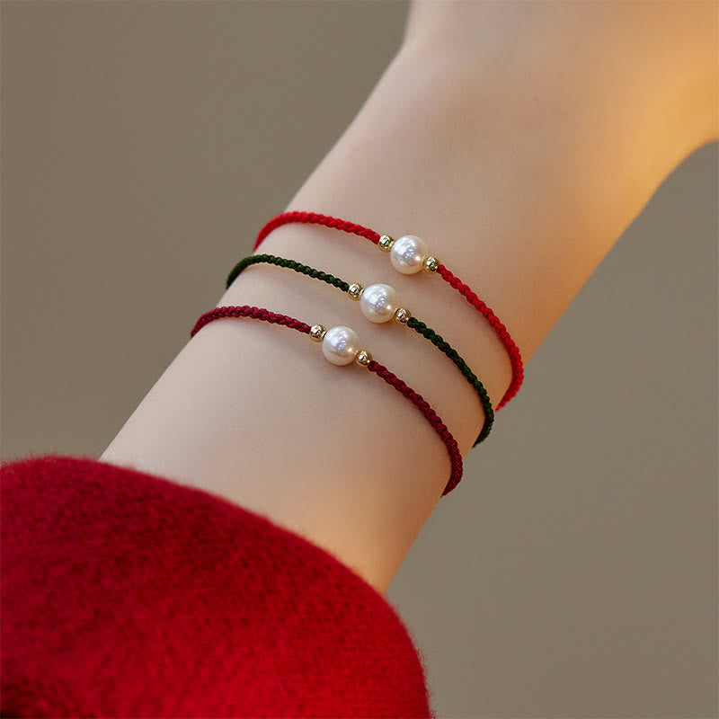 EverestArtstudios Natural Pearl Bead Luck Braid String Bracelet