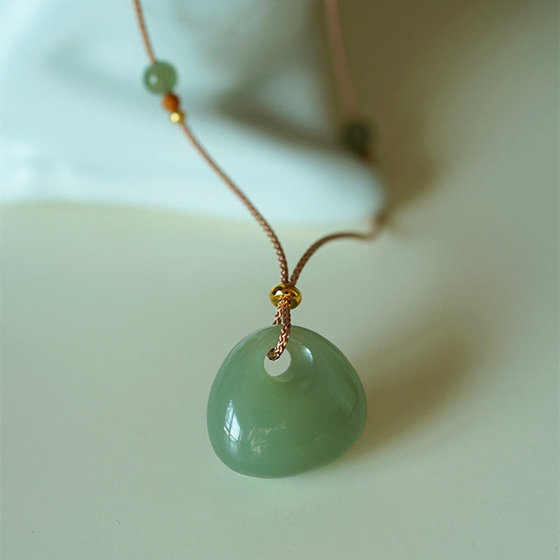 Buddha Stones Natural Jade Luck Prosperity Necklace Pendant