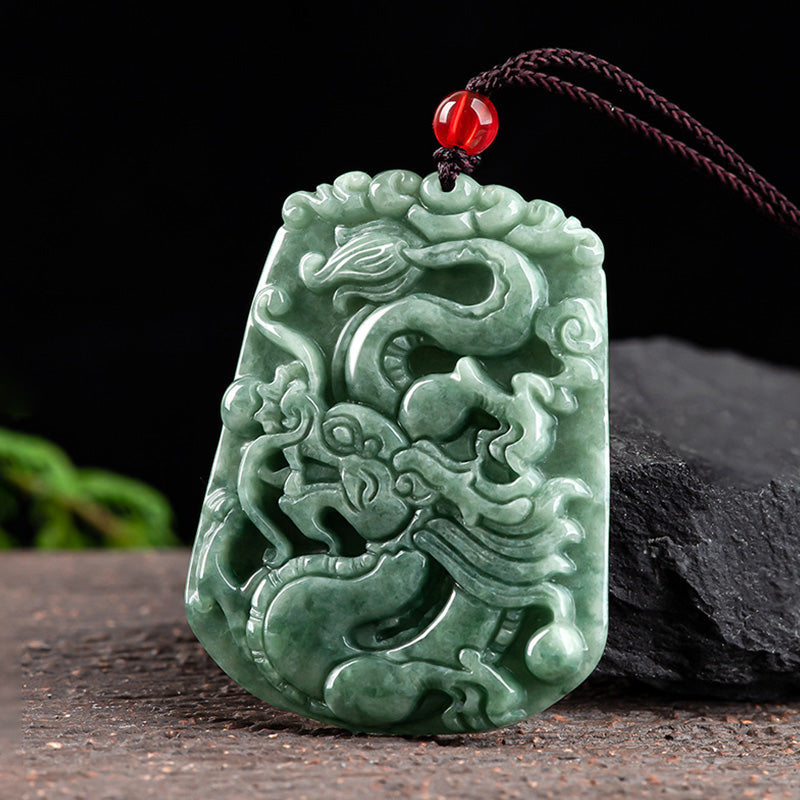 EverestArtstudios Chinese Zodiac Dragon Jade Strength Necklace String Pendant