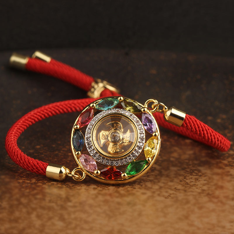 EverestArtstudios Colorful Zircon Copper Wealth Luck Rotation Bracelet Necklace Pendant