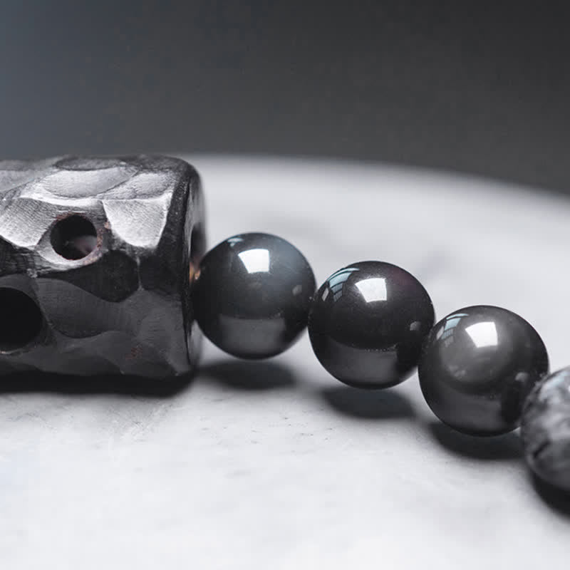 Buddha Stones Black Rutilated Quartz Ebony Wood White Crystal Success Couple Bracelet