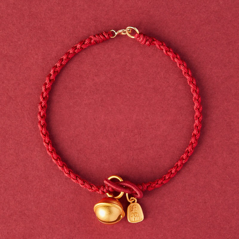 EverestArtstudios Handmade Fu Character Charm Luck Happiness Bell Red Rope Bracelet
