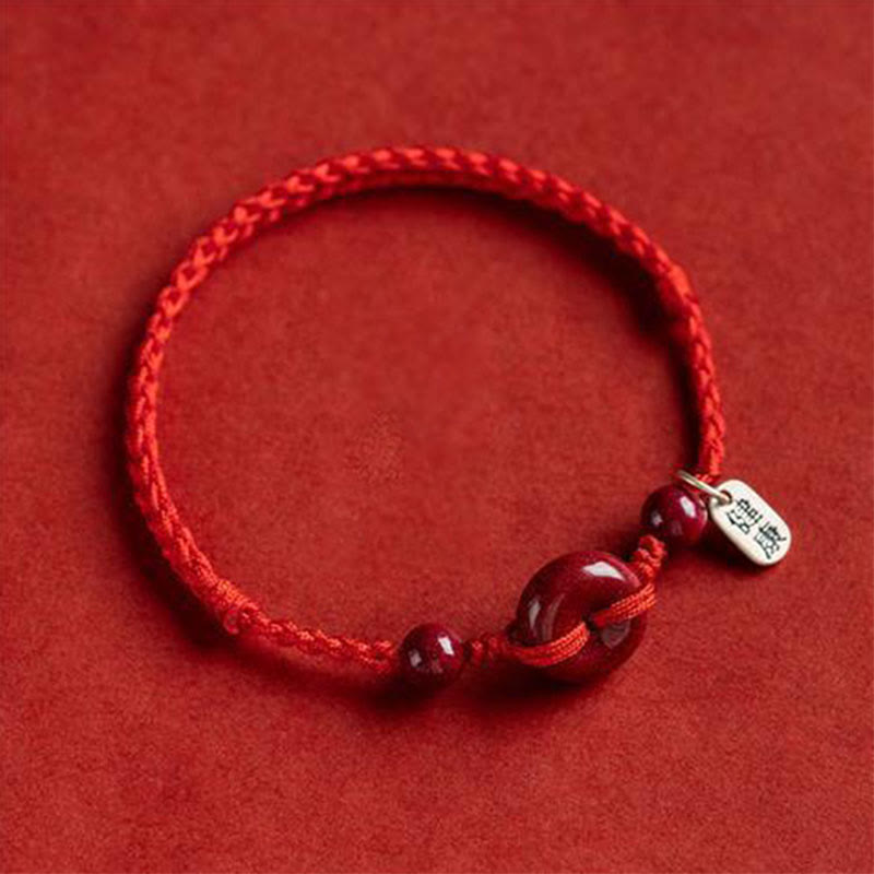 EverestArtStudios Handmade Cinnabar Peace Buckle Safe and Healthy Charm Blessing String Bracelet Anklet