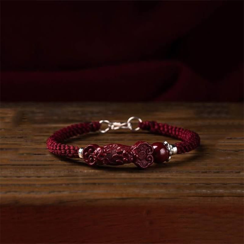 EverestArtstudios Handcrafted PiXiu Cinnabar Wealth Luck Braided Bracelet