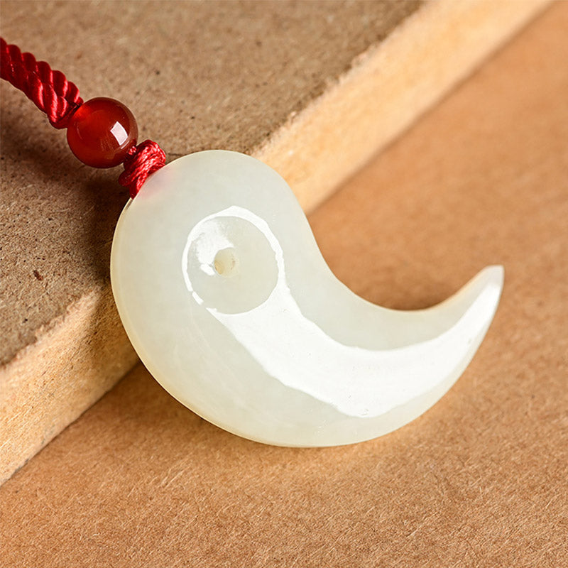 EverestArtstudios Yin Yang White Jade Cyan Jade Protection Blessing Necklace String Pendant