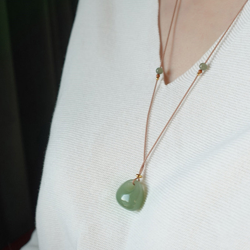 Buddha Stones Natural Jade Luck Prosperity Necklace Pendant