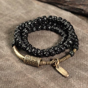 Buddha Stones Retro Coconut Shell Brass Copper Happiness Triple Wrap Bracelet