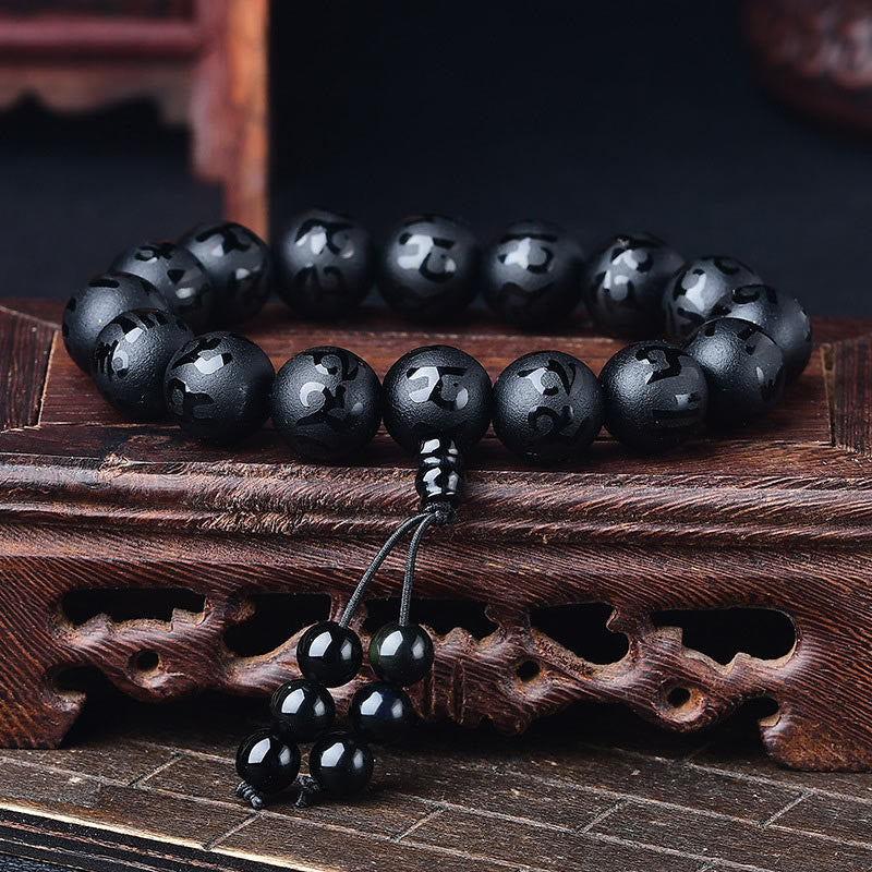 EverestArtStudios Tibet White Crystal Black Onyx Om Mani Padme Hum Meditation Bracelet