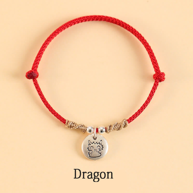 Buddha Stones Handmade 999 Sterling Silver Year of the Dragon Cute Chinese Zodiac Luck Braided Bracelet (Extra 35% Off | USE CODE: FS35)