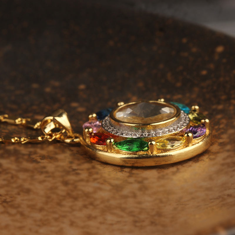 EverestArtstudios Colorful Zircon Copper Wealth Luck Rotation Bracelet Necklace Pendant