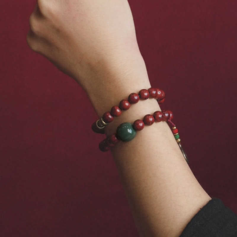Buddha Stones Bodhi Seed Cyan Jade Copper Peace Luck Bracelet