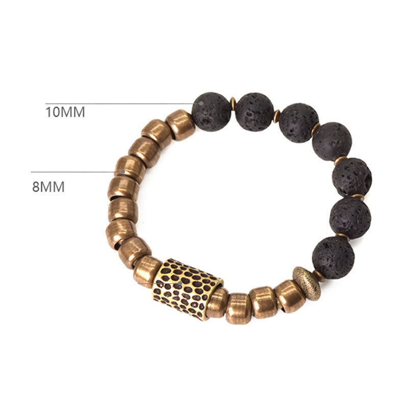 Buddha Stones Lava Rock Stone Rainbow Obsidian Brass Support Healing Bracelet