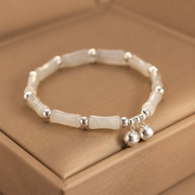 925 Sterling Silver Natural White Jade Bamboo Bell Charm Luck Happiness Bracelet