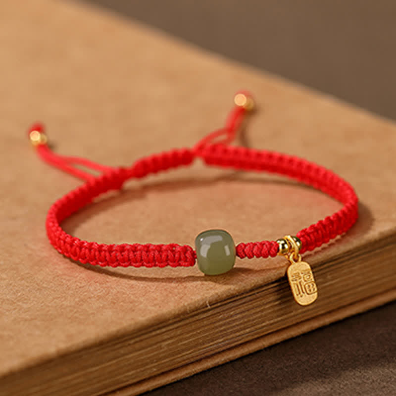 EverestArtstudios 925 Sterling Silver Hetian Jade Blessing Wealth Red String Bracelet
