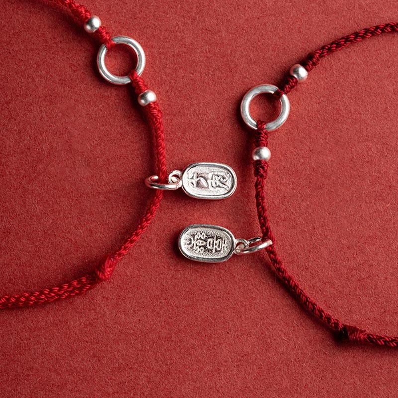 EverestArtstudios 925 Sterling Silver Lucky Fortune Peace Joy Lotus Peace Buckle Red String Bracelet