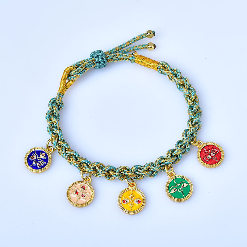 EverestArtStudios Handmade Tibetan Multicolored Rope Five God Of Wealth Luck Braid Bracelet