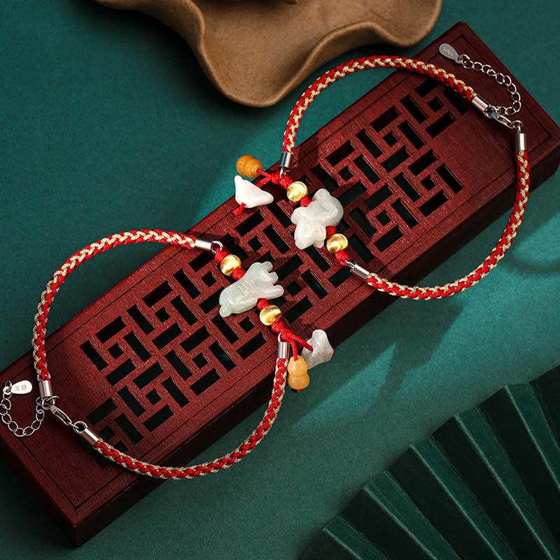 EverestArtstudios Chinese Zodiac Jade Prosperity Red String Bracelet Anklet