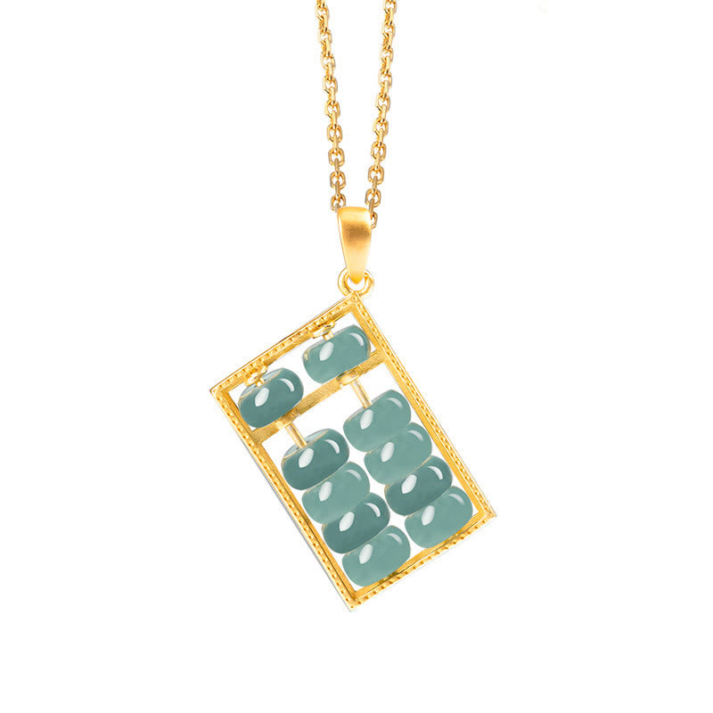 EverestArtstudios Natural Jade Abacus Pattern Abundance Titanium Steel Chain Necklace Pendant
