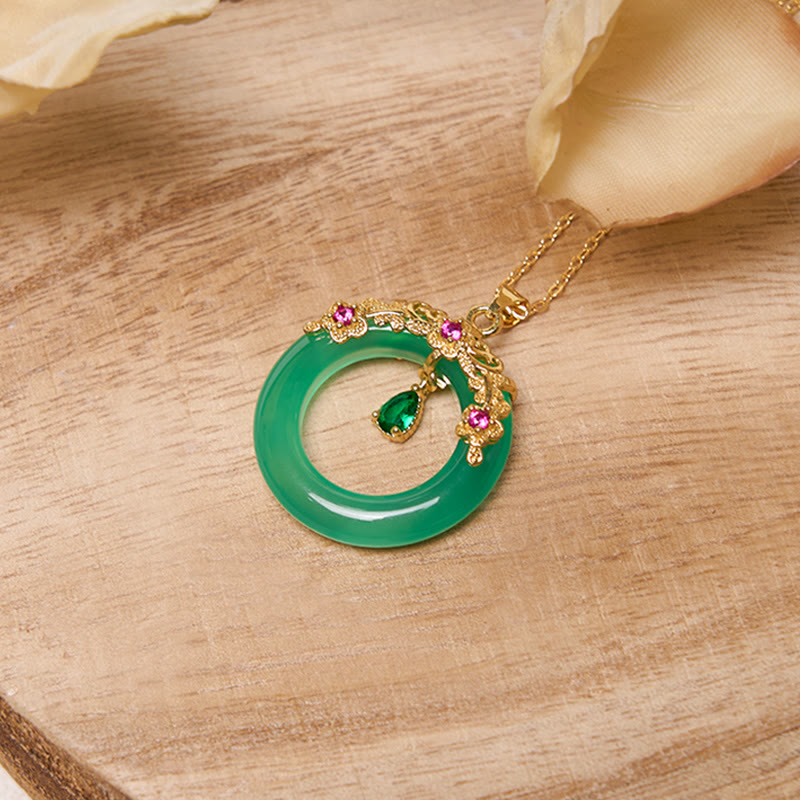 EverestArtstudios Green Chalcedony Peace Buckle Design Strength Necklace Pendant