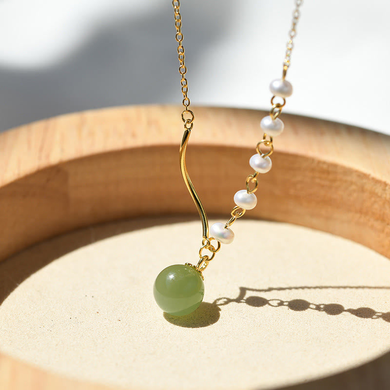 EverestArtstudiosNatural Hetian Jade Pearl Luck Bead Necklace Pendant