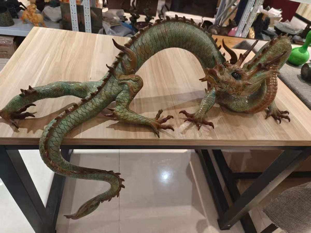 LARGE Handcrafted Brass Dragon Statue: Tibetan Feng Shui Decor