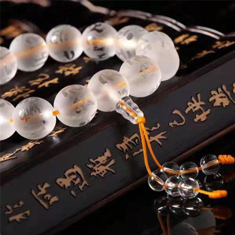 EverestArtStudios Tibet White Crystal Black Onyx Om Mani Padme Hum Meditation Bracelet