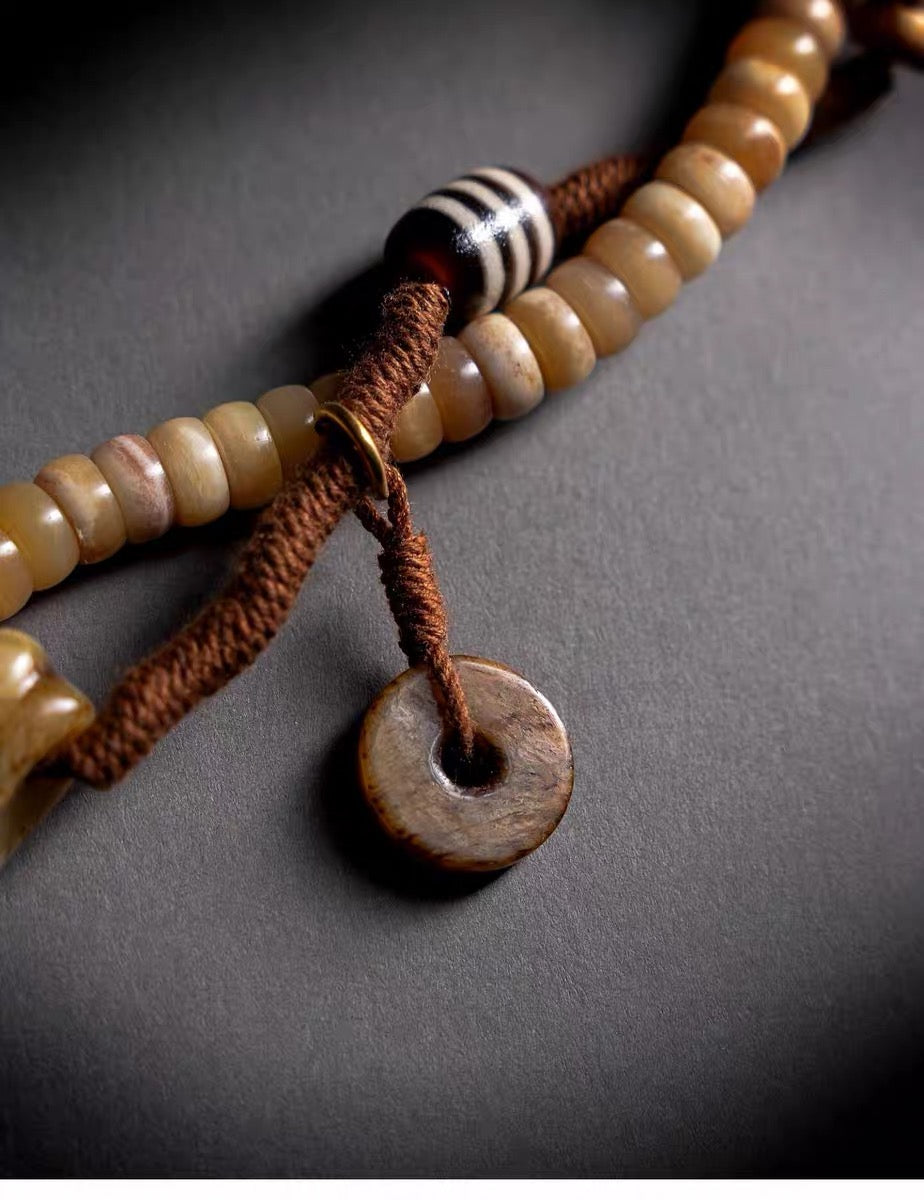 EverestArtStudios Original Tibetan-Inspired Horse Bone Mala Bracelet – Designer Meditation Beads | Handcrafted Bone Wrist Mala | Collectible Tibetan Style Bracelet