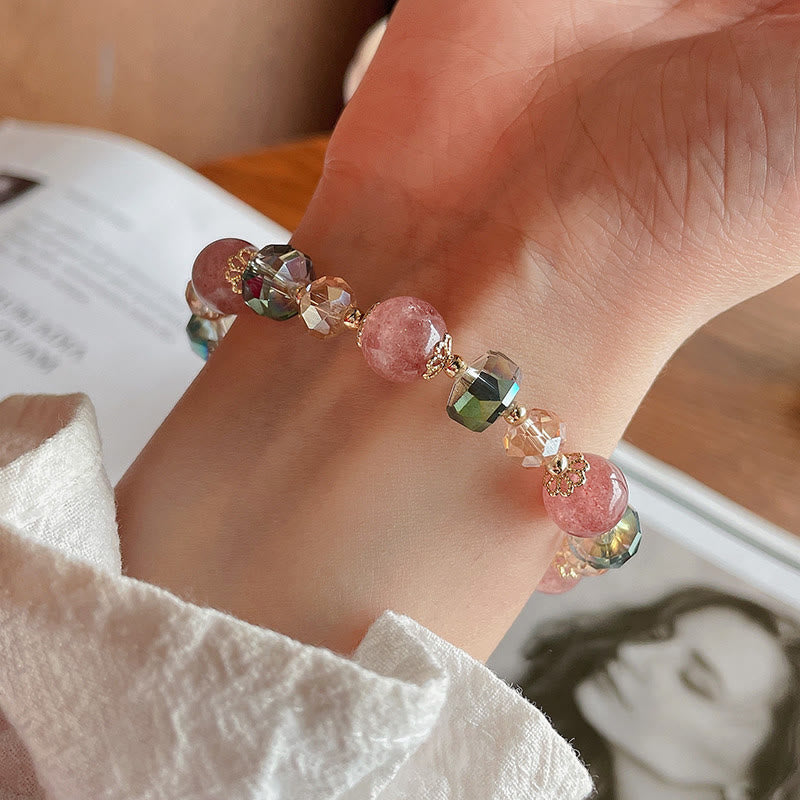 EverestArtstudios Natural Strawberry Quartz Colorful Crystal Positive Bracelet