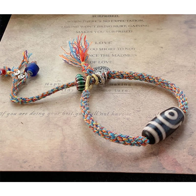Buddha Stones Tibetan 925 Sterling Silver Om Mani Padme Hum Handmade Dzi Bead Protection Braid Bracelet
